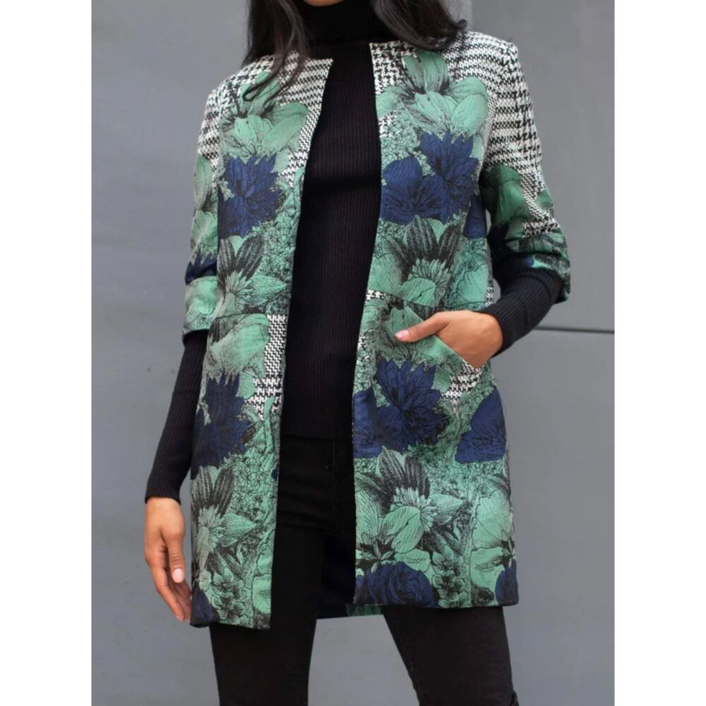 Anthropologie Eva Franco Veronica Car Coat 4 Houndstooth Floral Tapestry Jacket